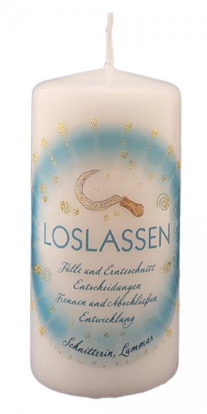 Jahreskreiskerze LOSLASSEN mit Segensmünze